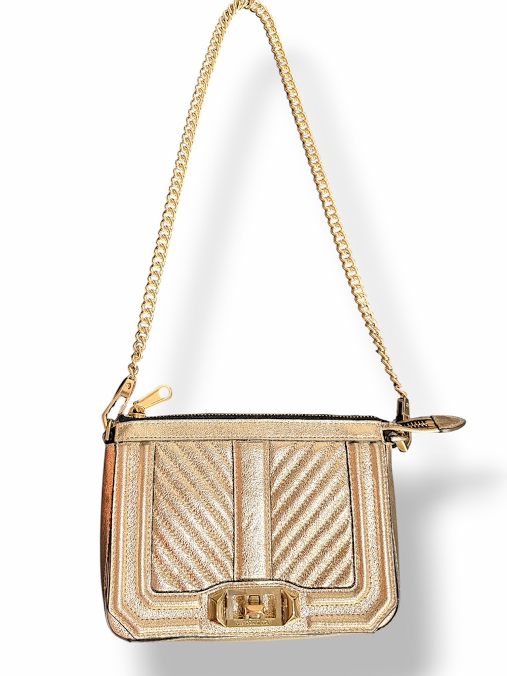 Rebecca Minkoff chevron quilted gold metalic shoulder bag NEW, 8"x6" chain strap